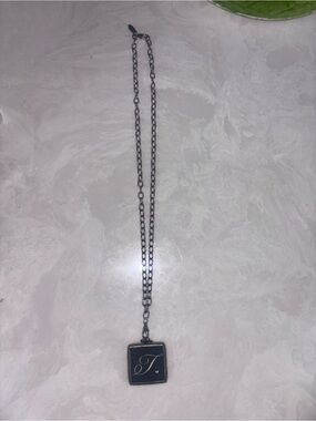 Jewel Kade Black Square Pendant Necklace with Script Initial